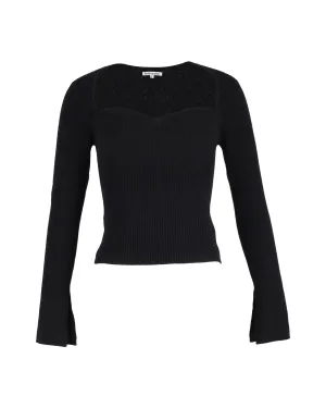 Reformation Sweetheart Knitted Top in Black Wool