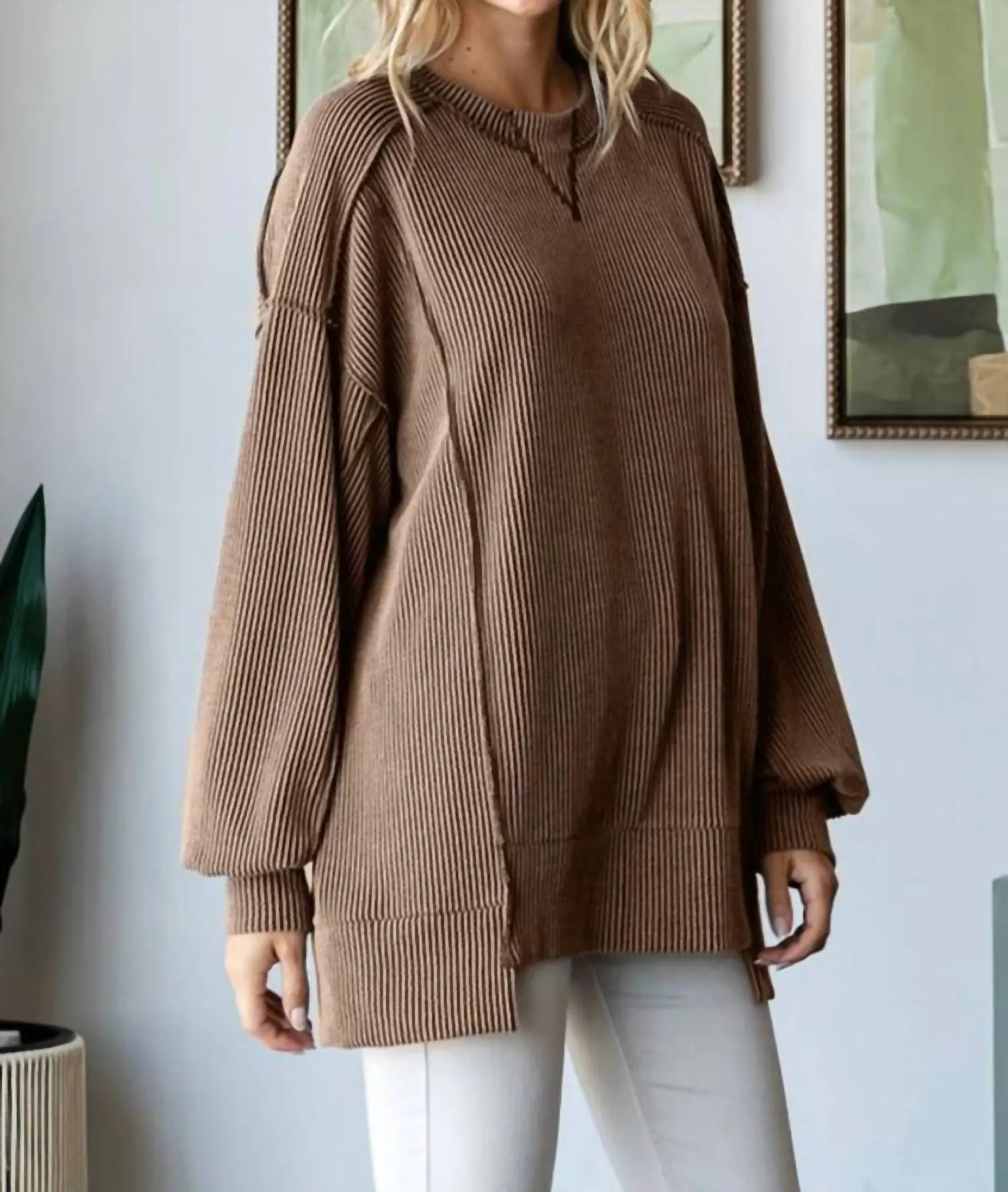 Ribbed Sweater In Chestnut