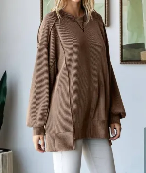 Ribbed Sweater In Chestnut