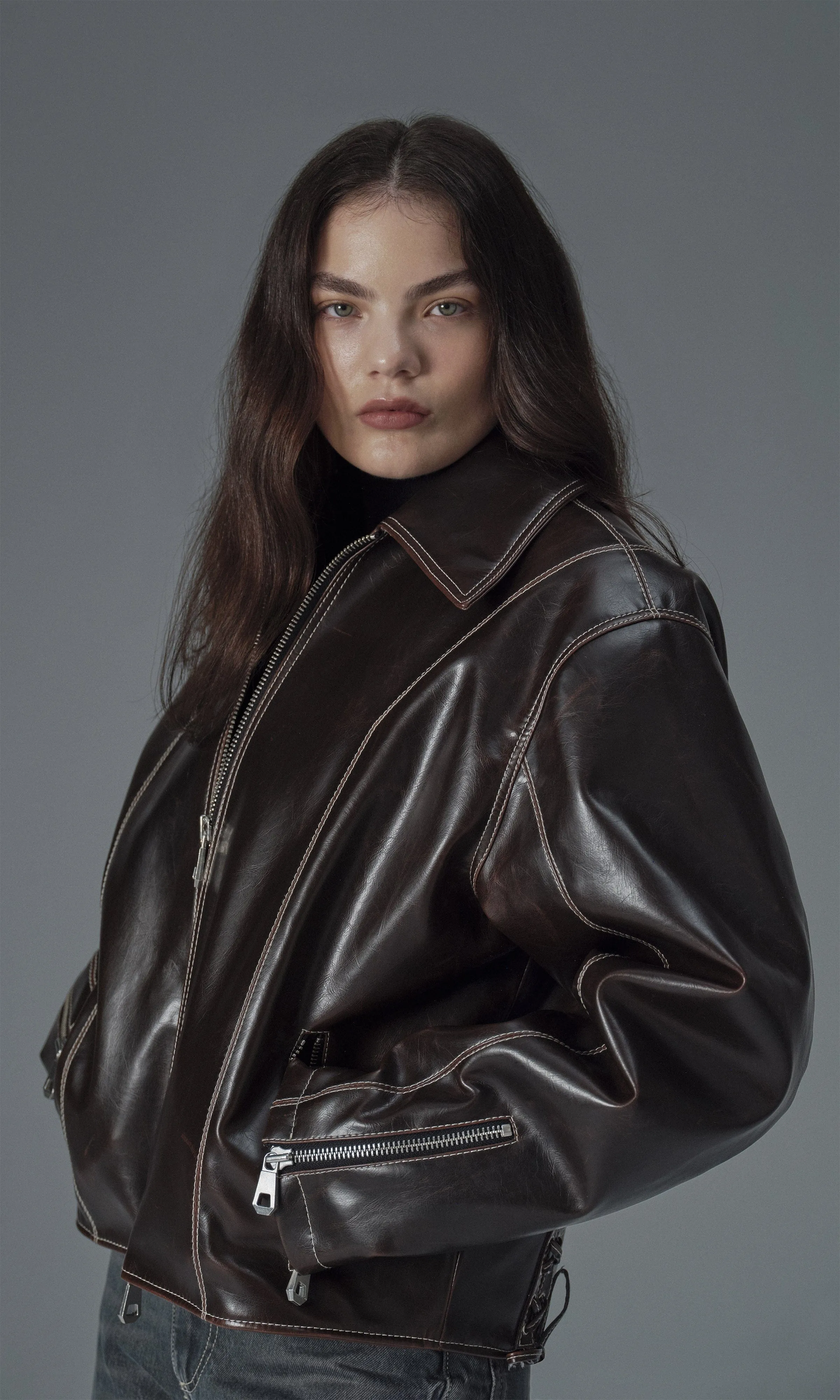 Robin Unisex Vegan Olive Leather Jacket | Sienna