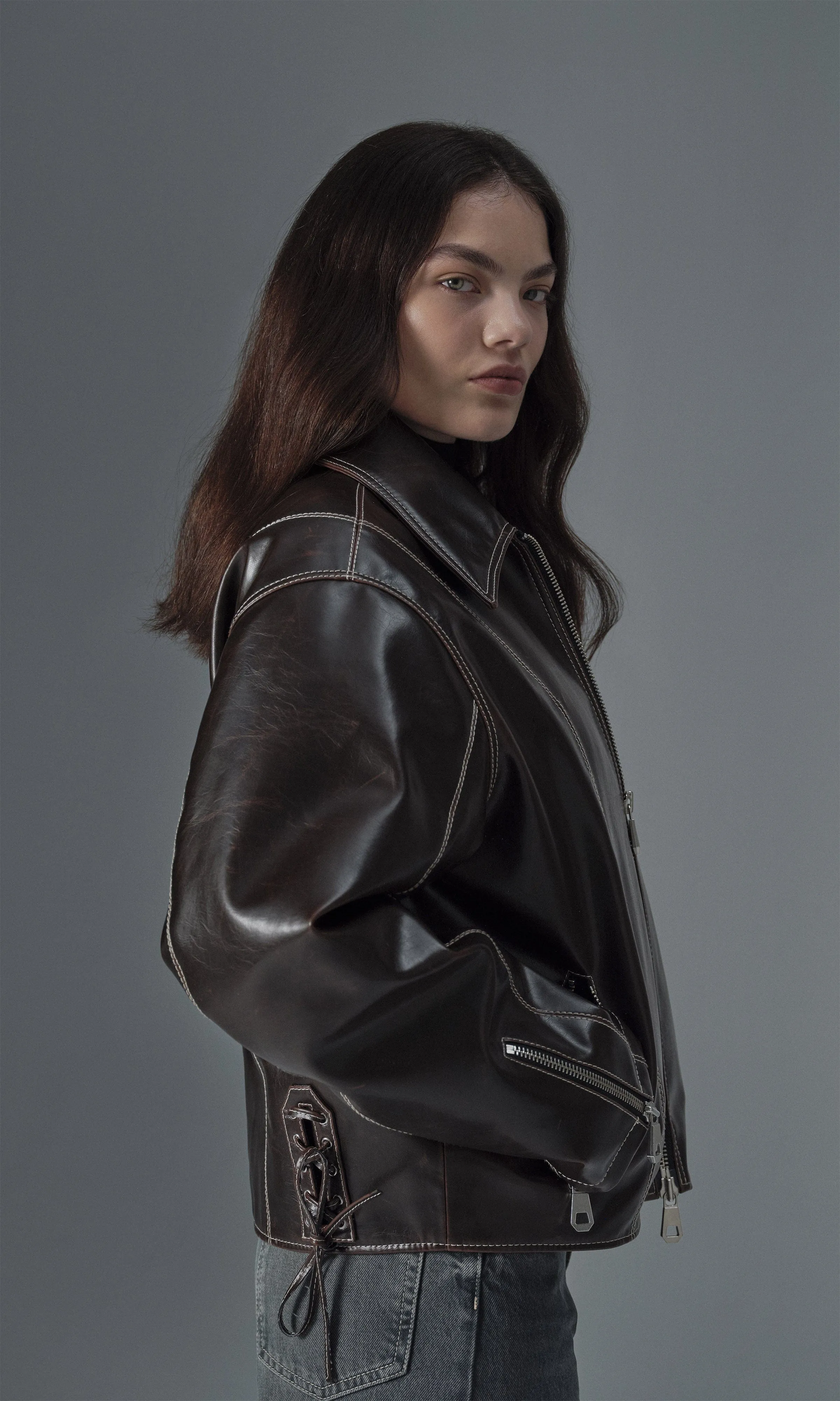 Robin Unisex Vegan Olive Leather Jacket | Sienna
