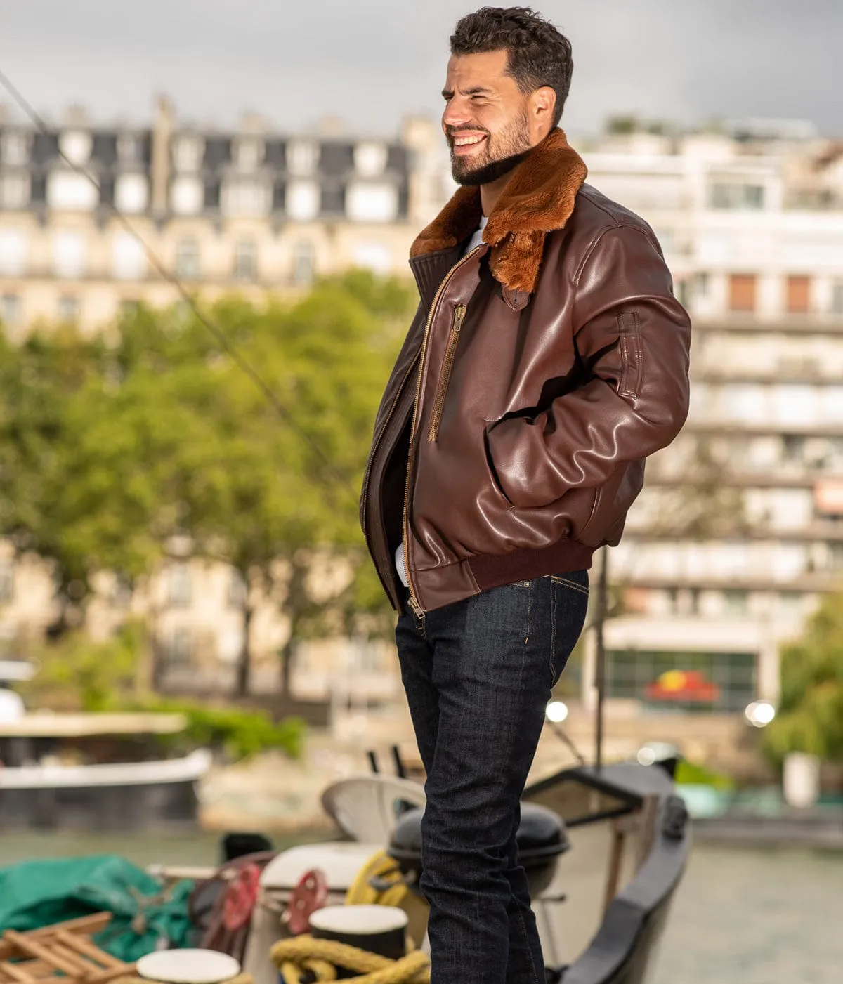 Roland Men's Vegan Leather Bomber Jacket | Maroon
