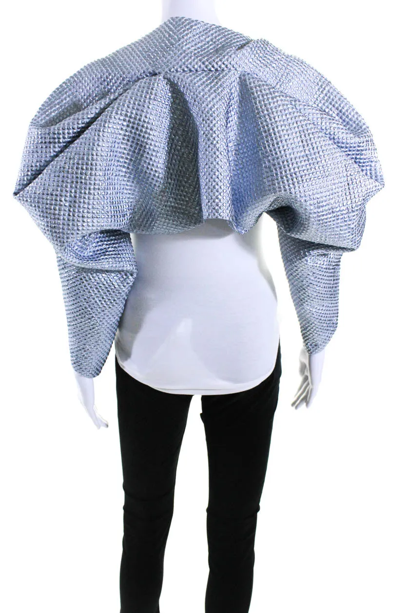 Rubin Singer Womens Metallic Dot Brocade Cropped Shrug Jacket Blue