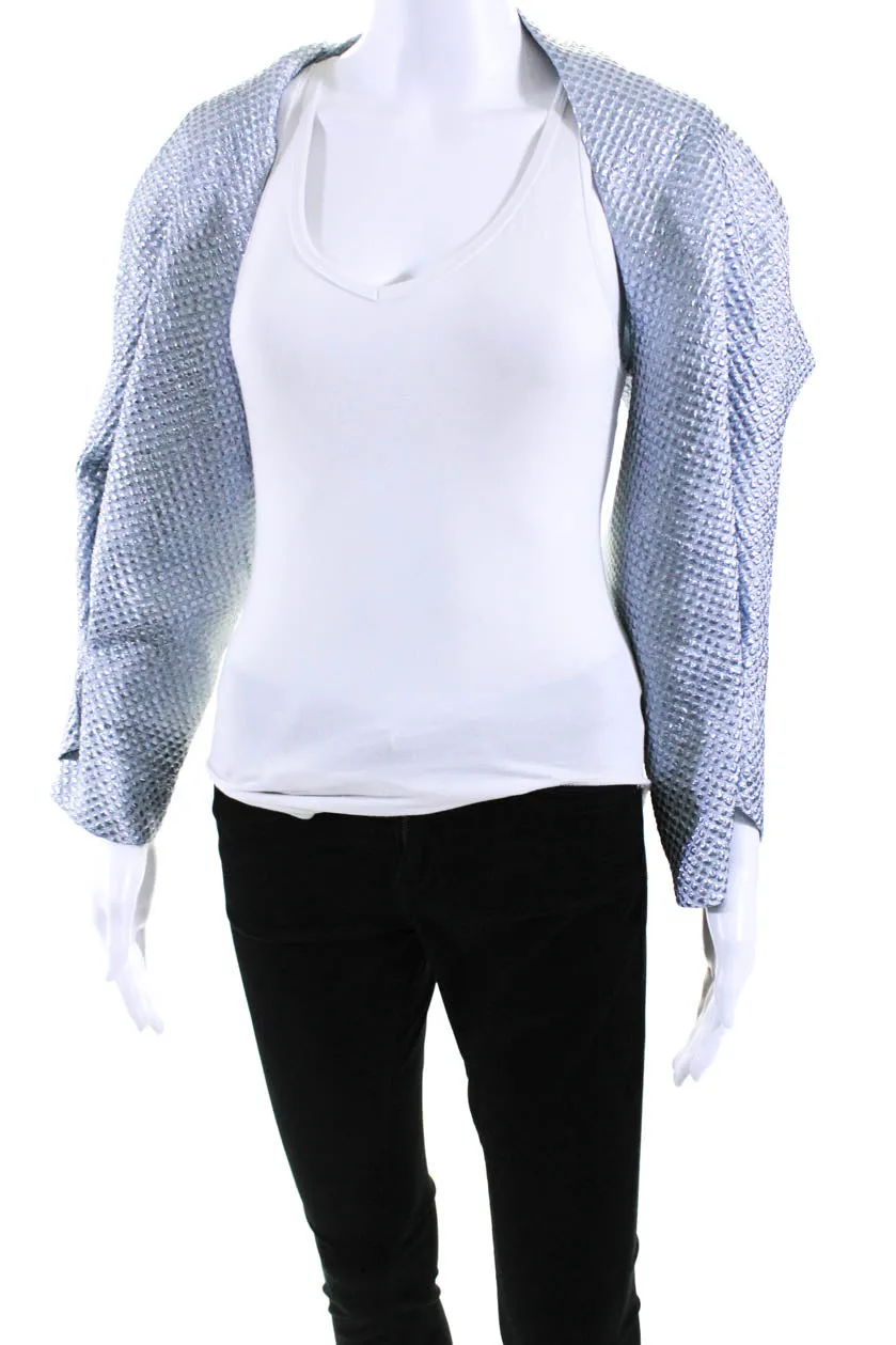 Rubin Singer Womens Metallic Dot Brocade Cropped Shrug Jacket Blue