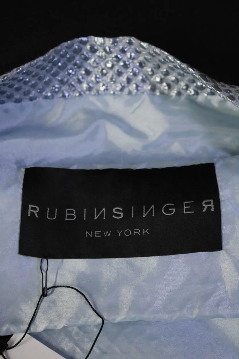 Rubin Singer Womens Metallic Dot Brocade Cropped Shrug Jacket Blue