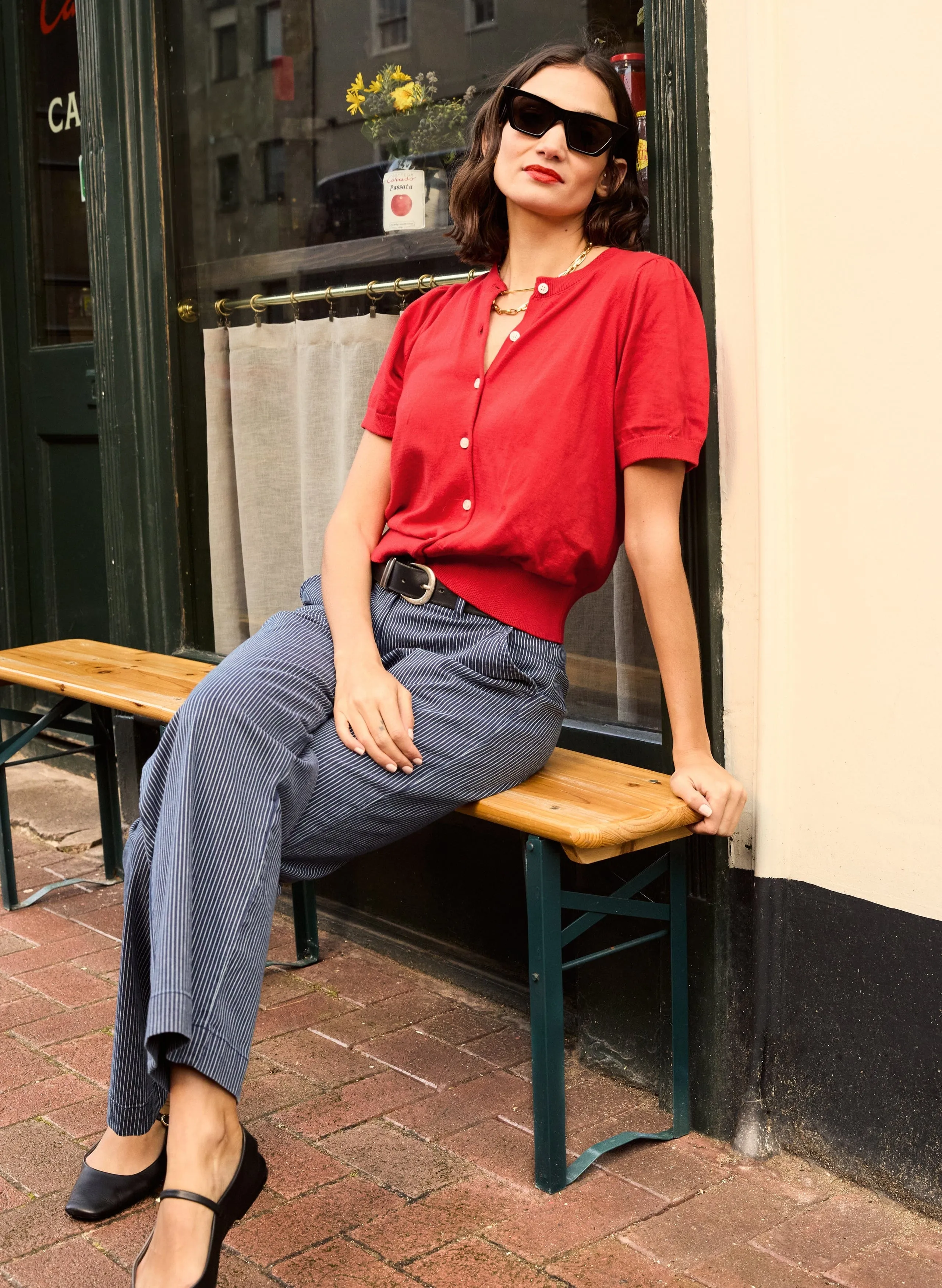 Sasha Organic Cotton Short Sleeve Cardigan | Crimson Red