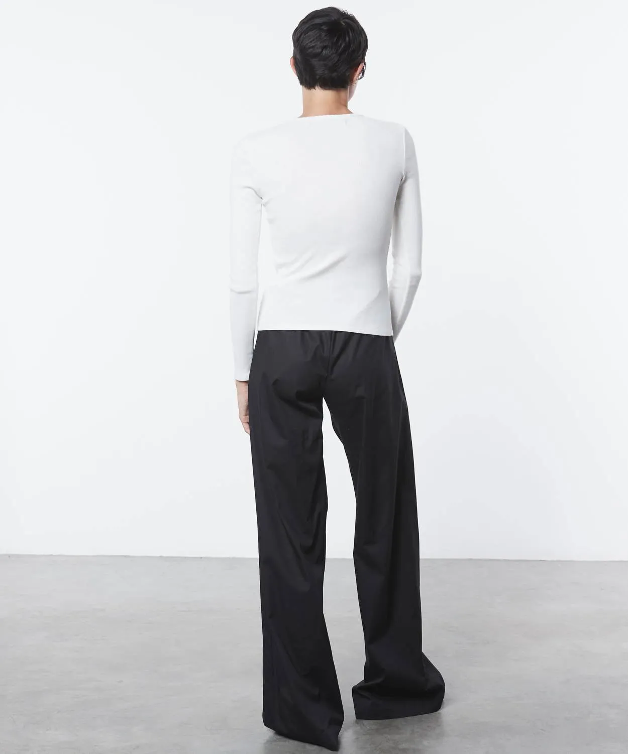Scallop Edge Pointelle Long Sleeve Crew Top In Cloud