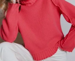 Shaker Mock Ruffle Sweater In Pink