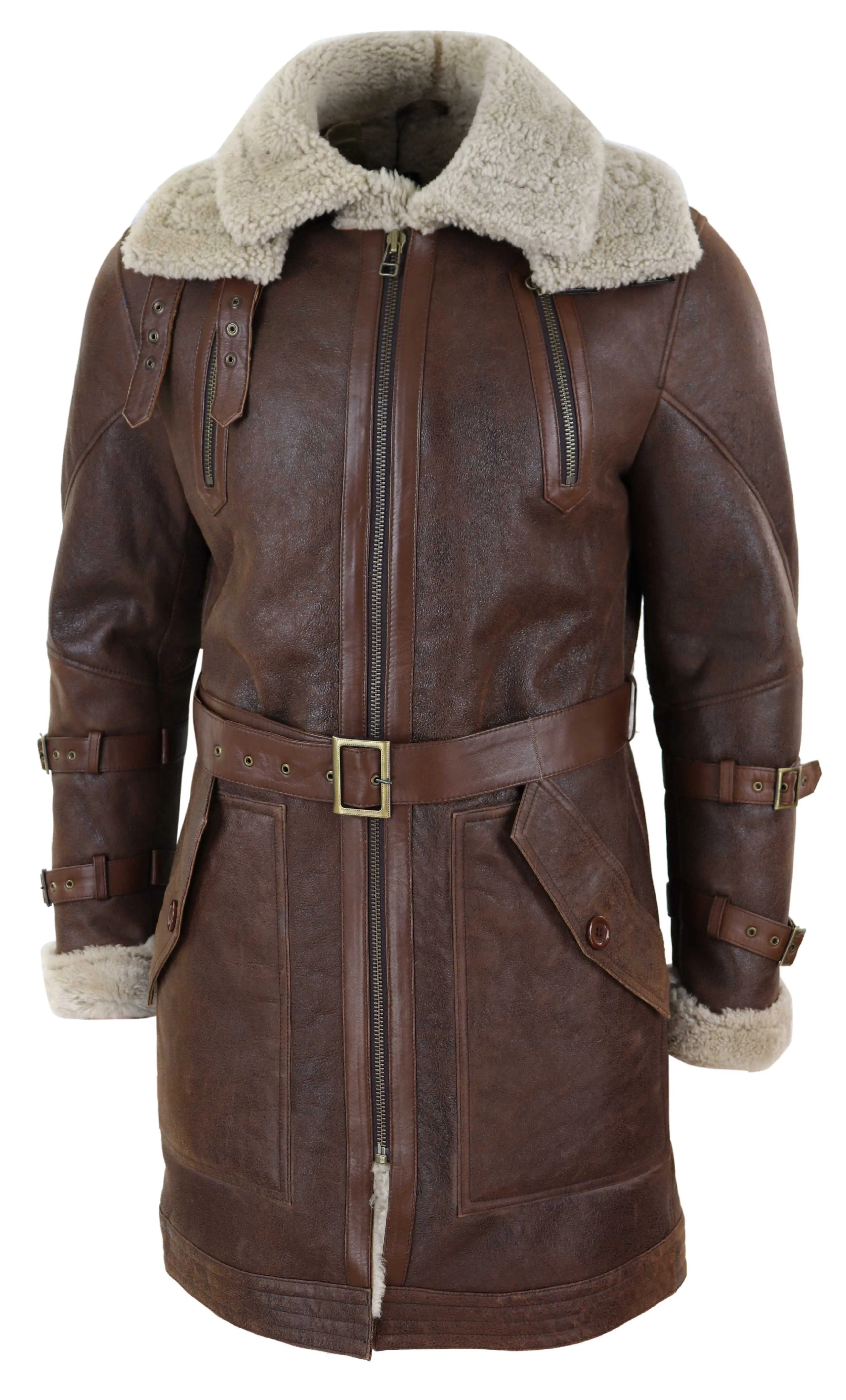 Shearling Sheepskin Long Belted Jacket