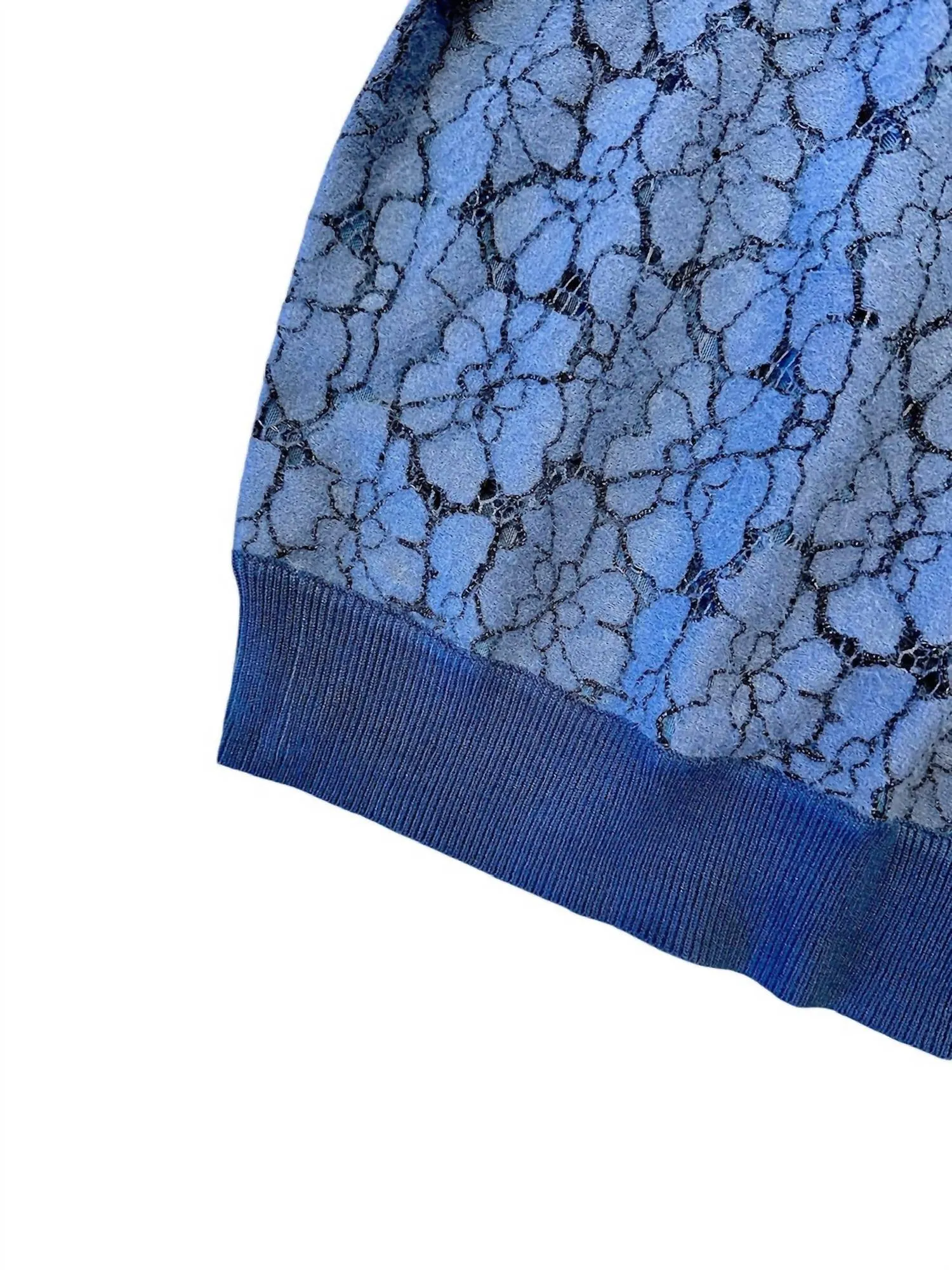 Short Sleeve Lace Overlay Sweater In Blue