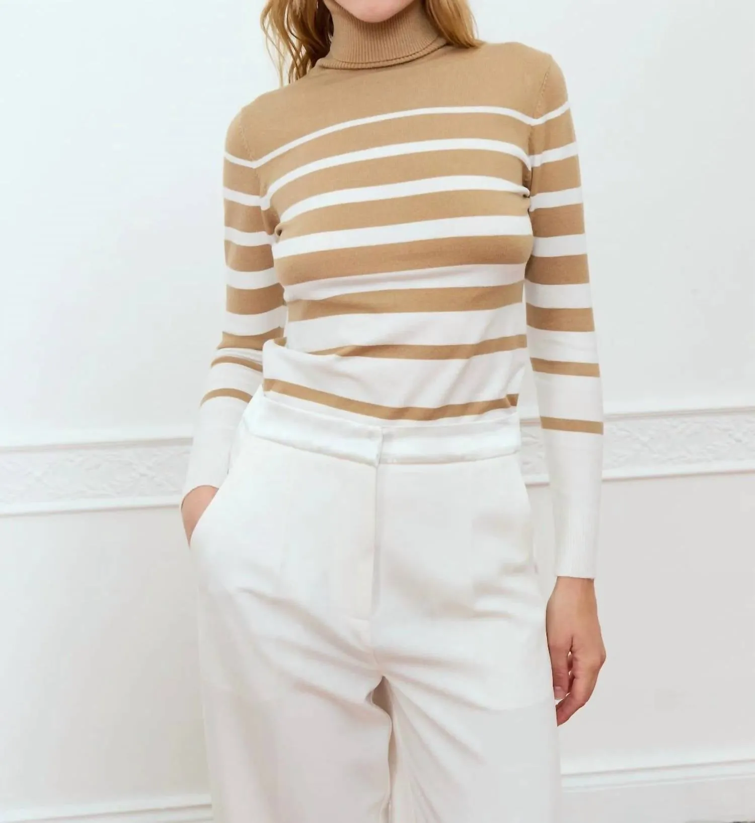 Silene Striped Sweater In Beige With Ecru Stripes