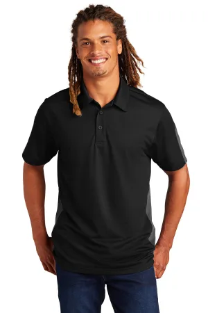 Sport-Tek Mens Active Mesh Moisture Wicking Short Sleeve Polo Shirt - Black/Grey