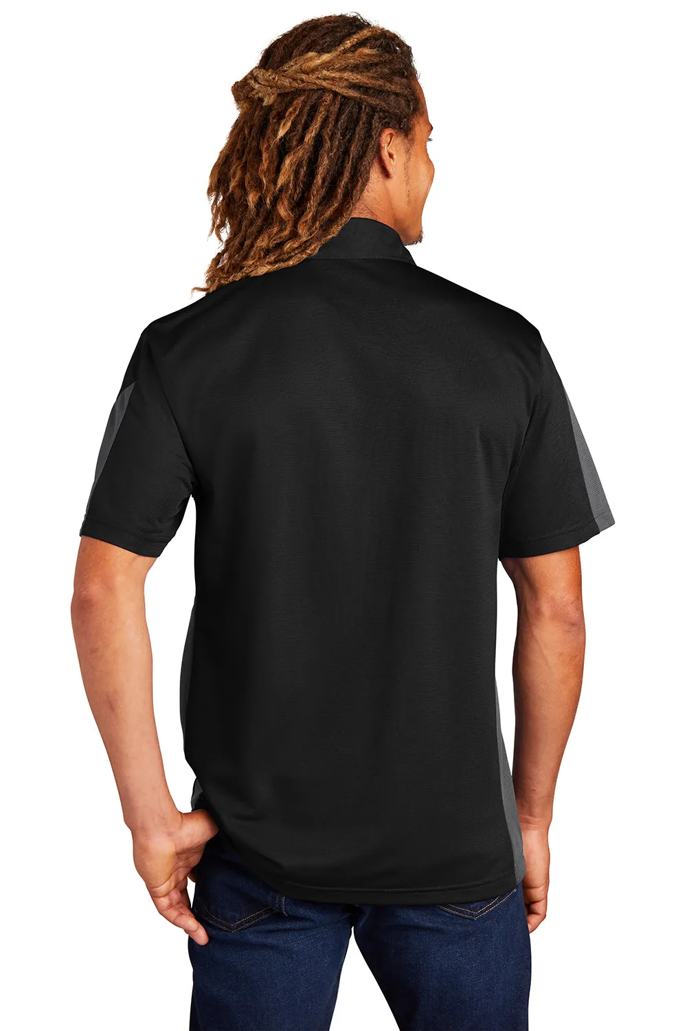 Sport-Tek Mens Active Mesh Moisture Wicking Short Sleeve Polo Shirt - Black/Grey