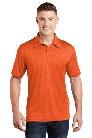 Sport-Tek Mens Heather Contender Moisture Wicking Short Sleeve Polo Shirt - Heather Deep Orange
