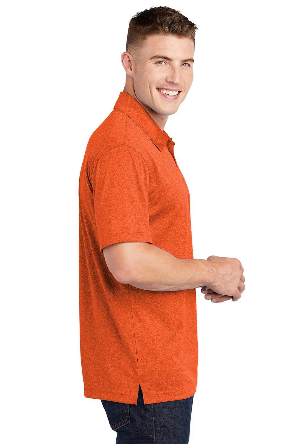 Sport-Tek Mens Heather Contender Moisture Wicking Short Sleeve Polo Shirt - Heather Deep Orange