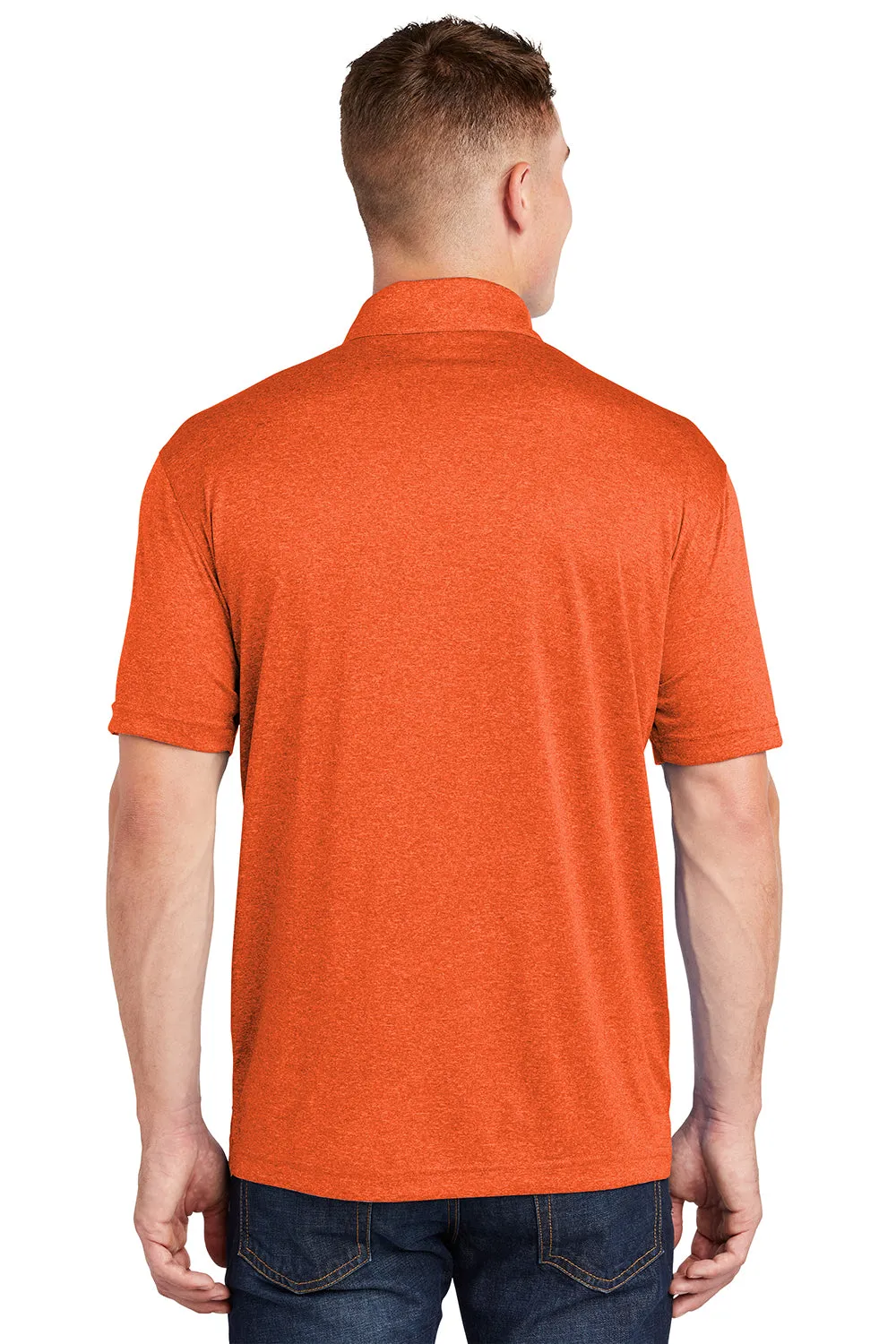 Sport-Tek Mens Heather Contender Moisture Wicking Short Sleeve Polo Shirt - Heather Deep Orange