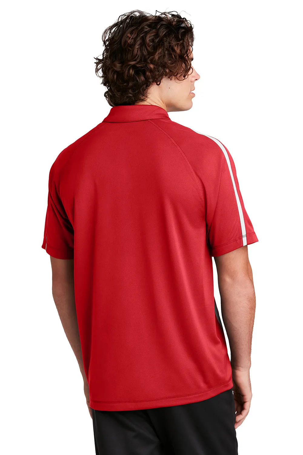 Sport-Tek Mens Micro-Mesh Moisture Wicking Short Sleeve Polo Shirt - True Red/White