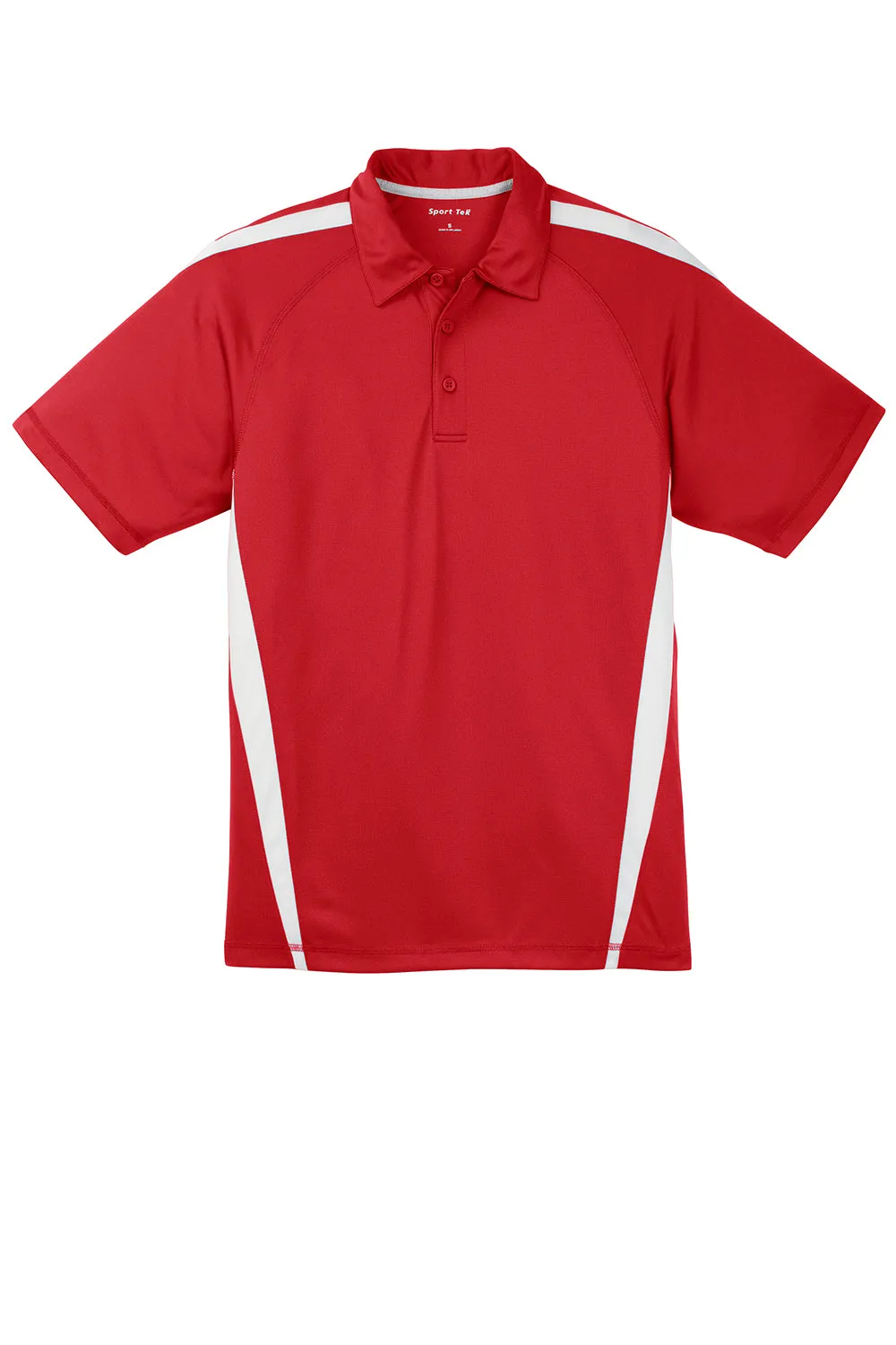 Sport-Tek Mens Micro-Mesh Moisture Wicking Short Sleeve Polo Shirt - True Red/White