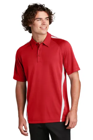 Sport-Tek Mens Micro-Mesh Moisture Wicking Short Sleeve Polo Shirt - True Red/White