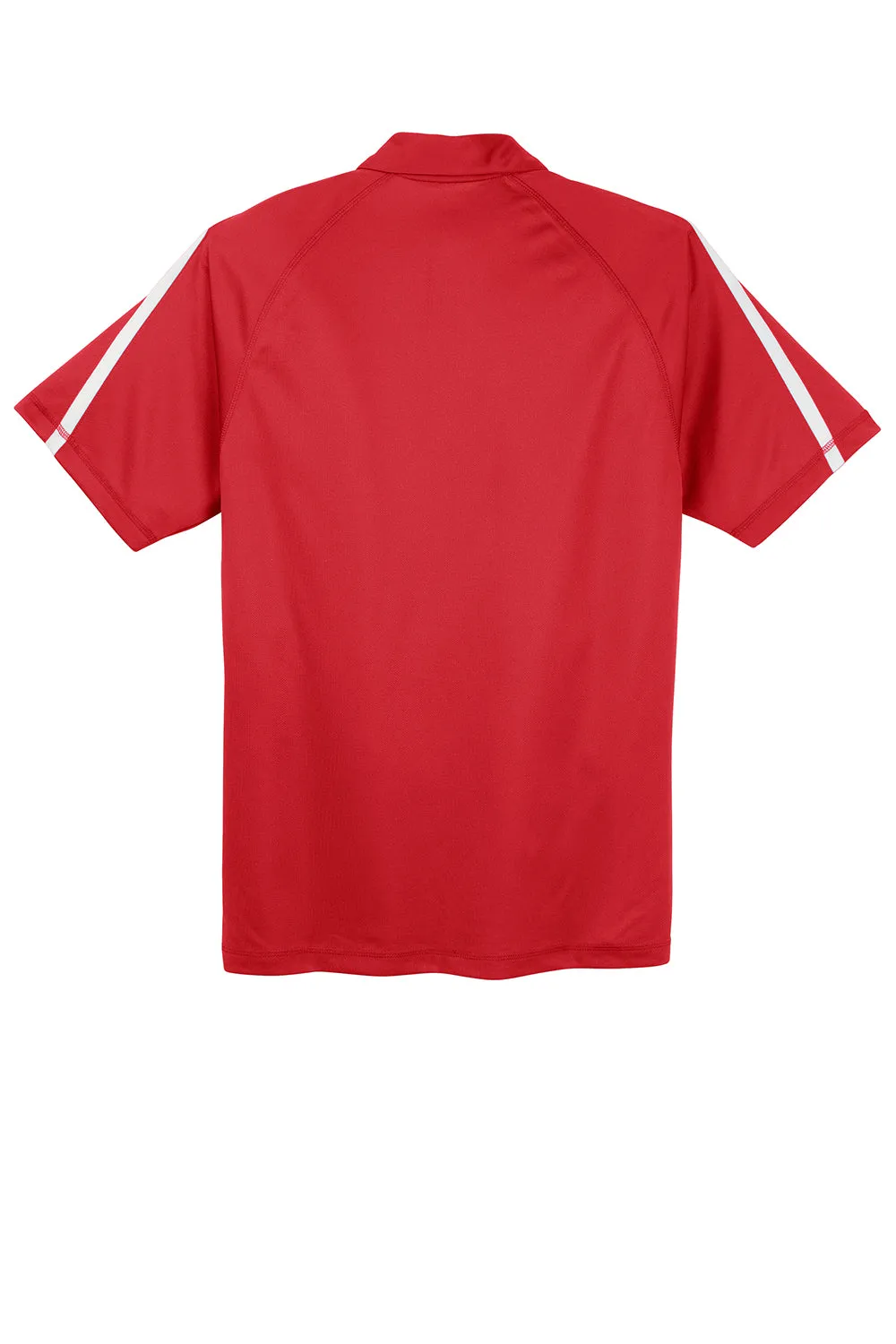 Sport-Tek Mens Micro-Mesh Moisture Wicking Short Sleeve Polo Shirt - True Red/White