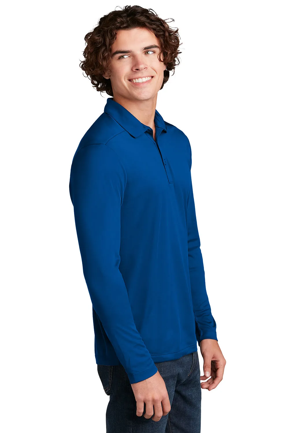 Sport-Tek Mens Moisture Wicking Long Sleeve Polo Shirt - True Royal Blue