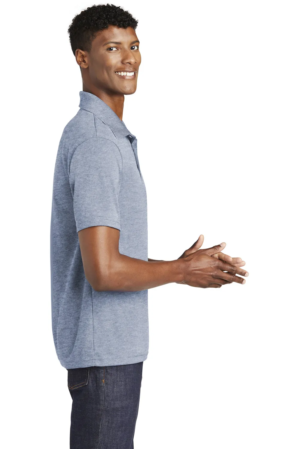 Sport-Tek Mens RacerMesh Moisture Wicking Short Sleeve Polo Shirt - Heather True Navy Blue