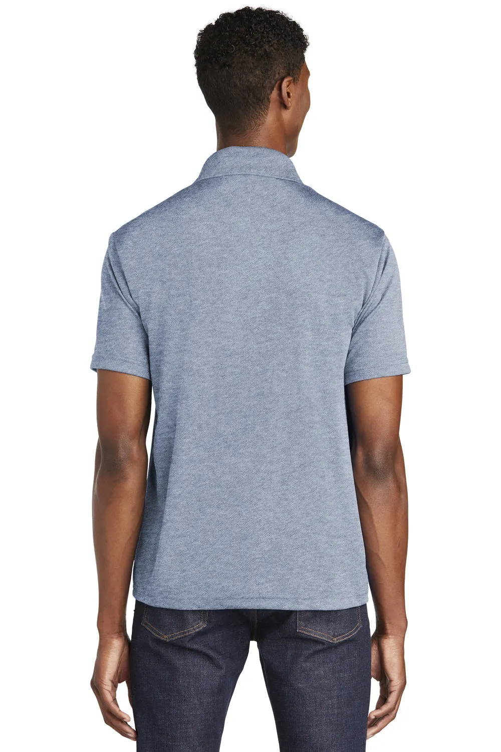 Sport-Tek Mens RacerMesh Moisture Wicking Short Sleeve Polo Shirt - Heather True Navy Blue