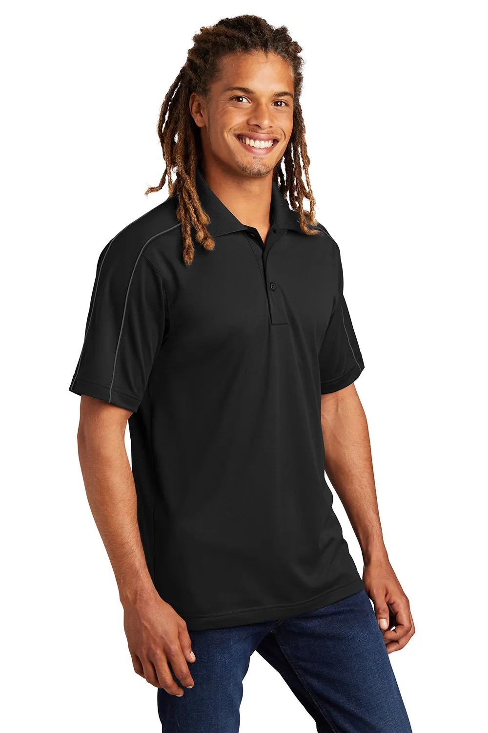 Sport-Tek Mens Sport-Wick Moisture Wicking Short Sleeve Polo Shirt - Black/Iron Grey