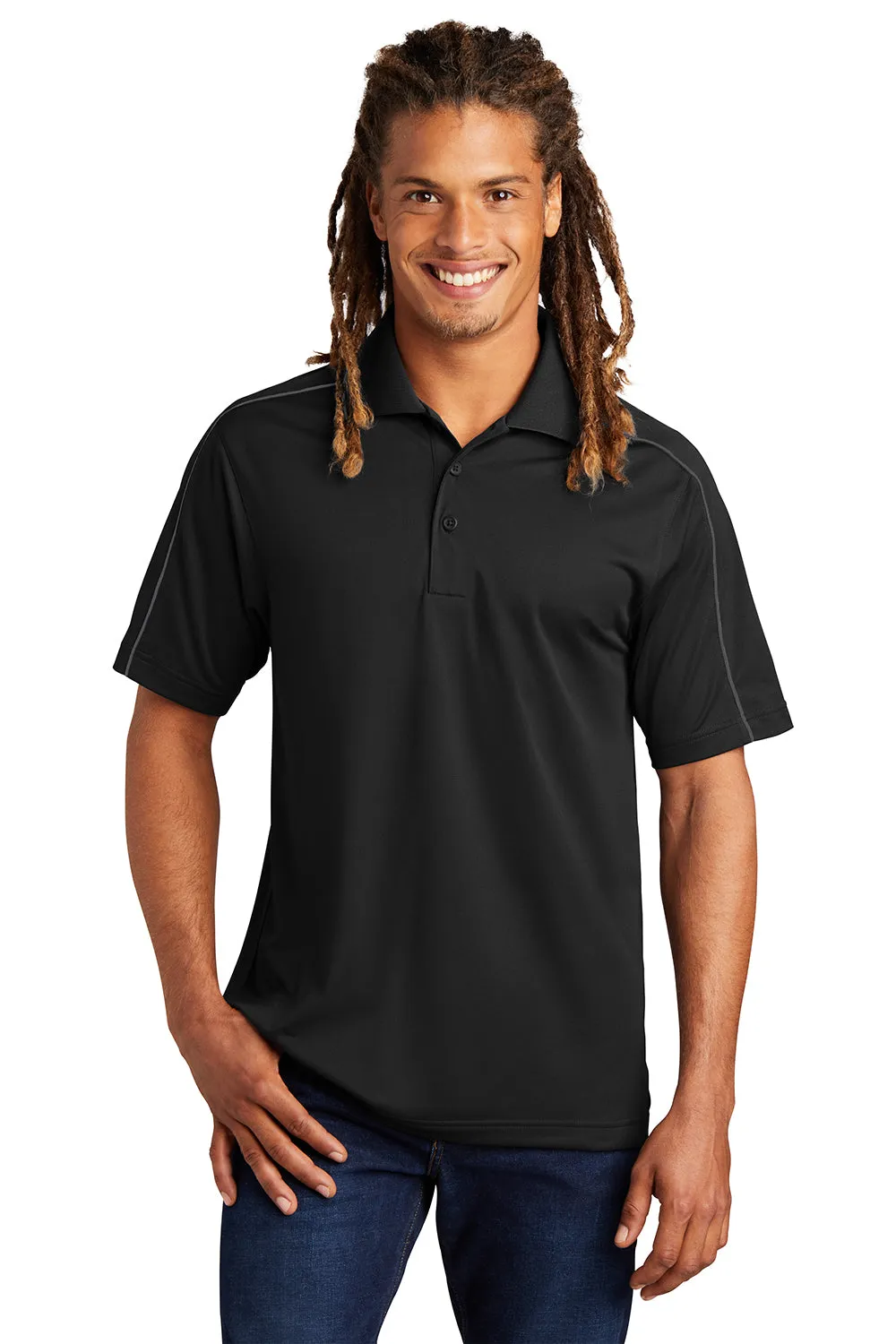 Sport-Tek Mens Sport-Wick Moisture Wicking Short Sleeve Polo Shirt - Black/Iron Grey