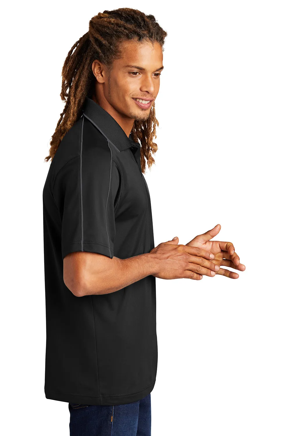 Sport-Tek Mens Sport-Wick Moisture Wicking Short Sleeve Polo Shirt - Black/Iron Grey