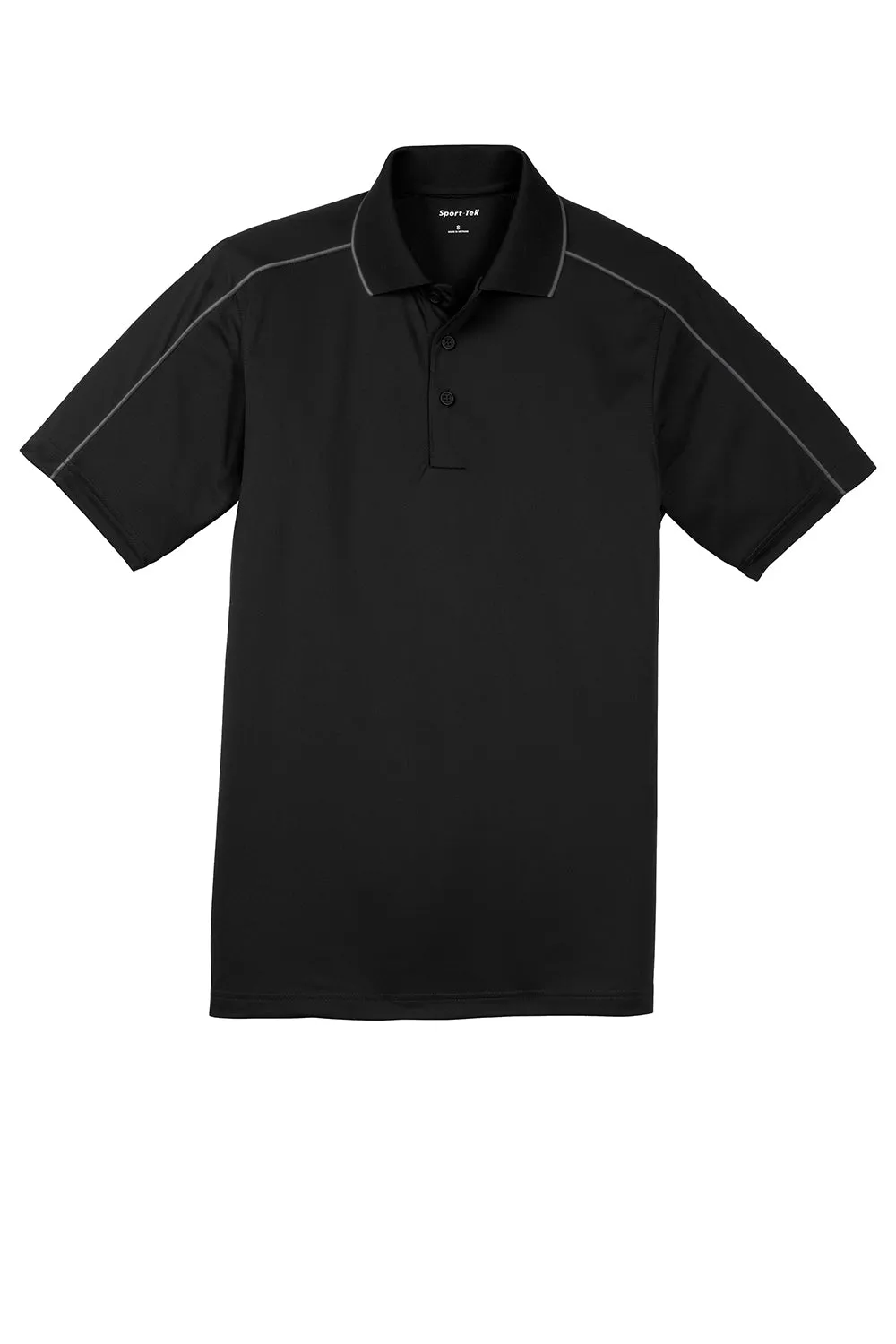 Sport-Tek Mens Sport-Wick Moisture Wicking Short Sleeve Polo Shirt - Black/Iron Grey