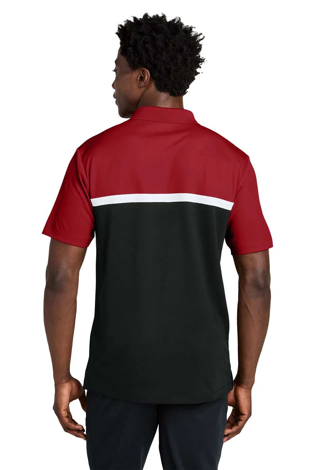 Sport-Tek Mens UV Micropique Colorblock Moisture Wicking Short Sleeve Polo Shirt - Deep Red/Black/White