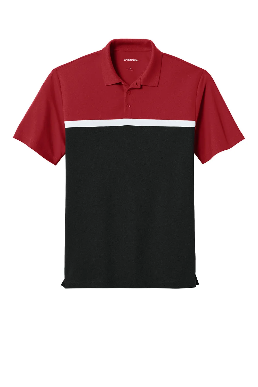 Sport-Tek Mens UV Micropique Colorblock Moisture Wicking Short Sleeve Polo Shirt - Deep Red/Black/White