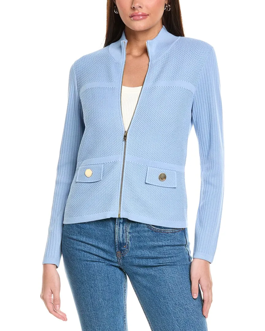 St. John Stretch Micro Pique Knit Collared Zip-Up Jacket