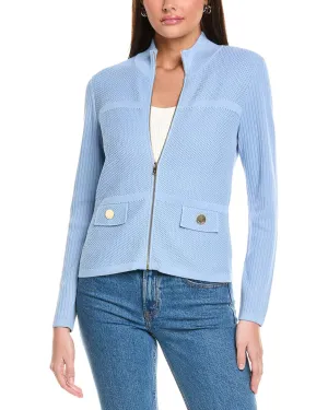 St. John Stretch Micro Pique Knit Collared Zip-Up Jacket