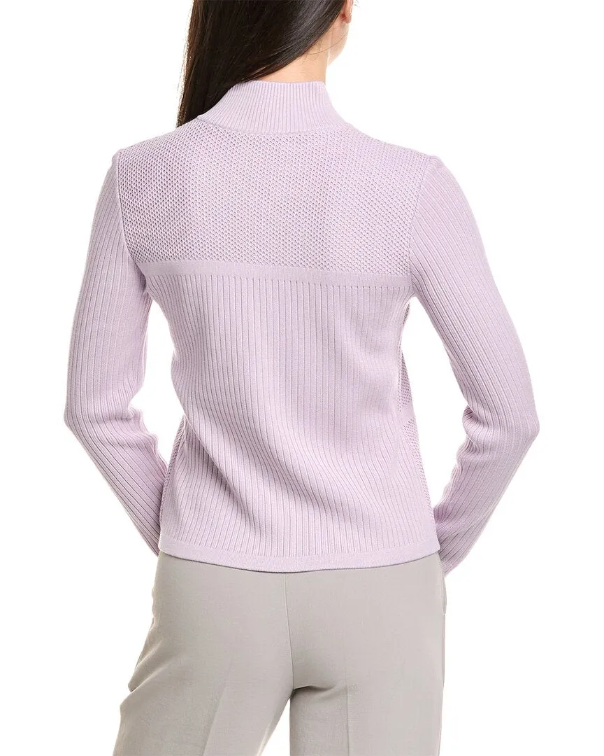 St. John Stretch Micro Pique Knit Collared Zip-Up