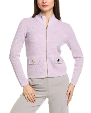 St. John Stretch Micro Pique Knit Collared Zip-Up