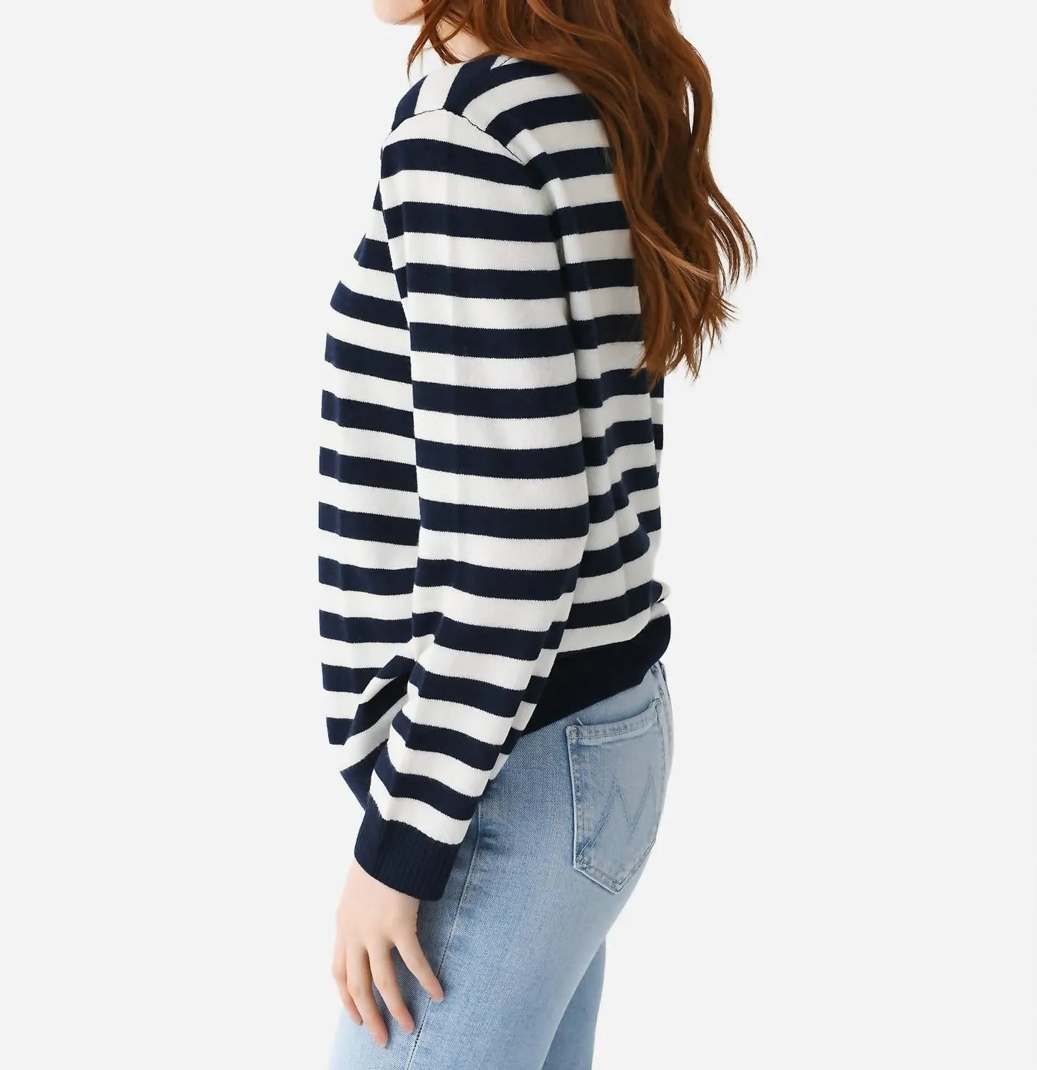 Stripe Love Crew Sweater In Bright White Honeysuckle