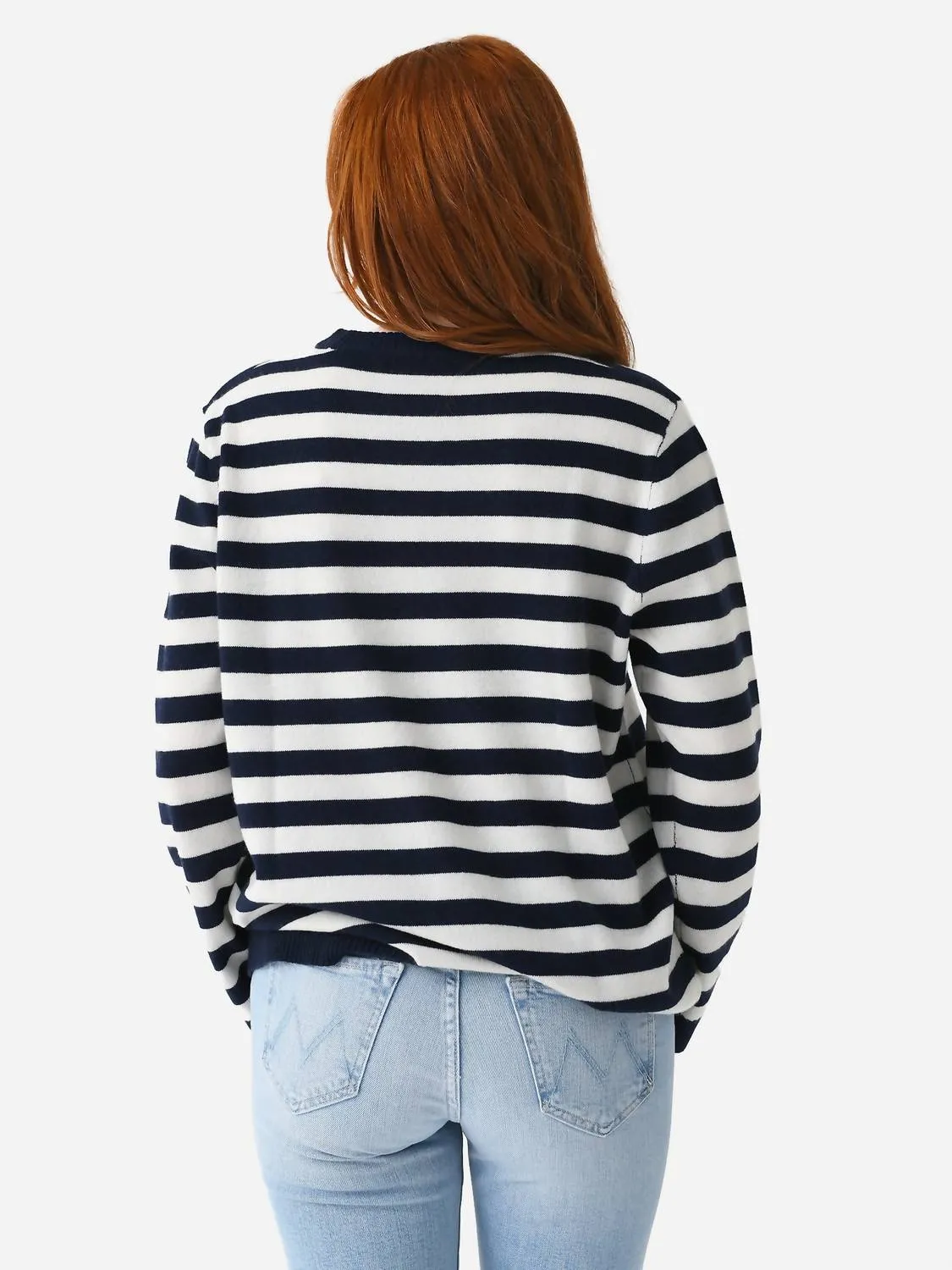 Stripe Love Crew Sweater In Bright White Honeysuckle