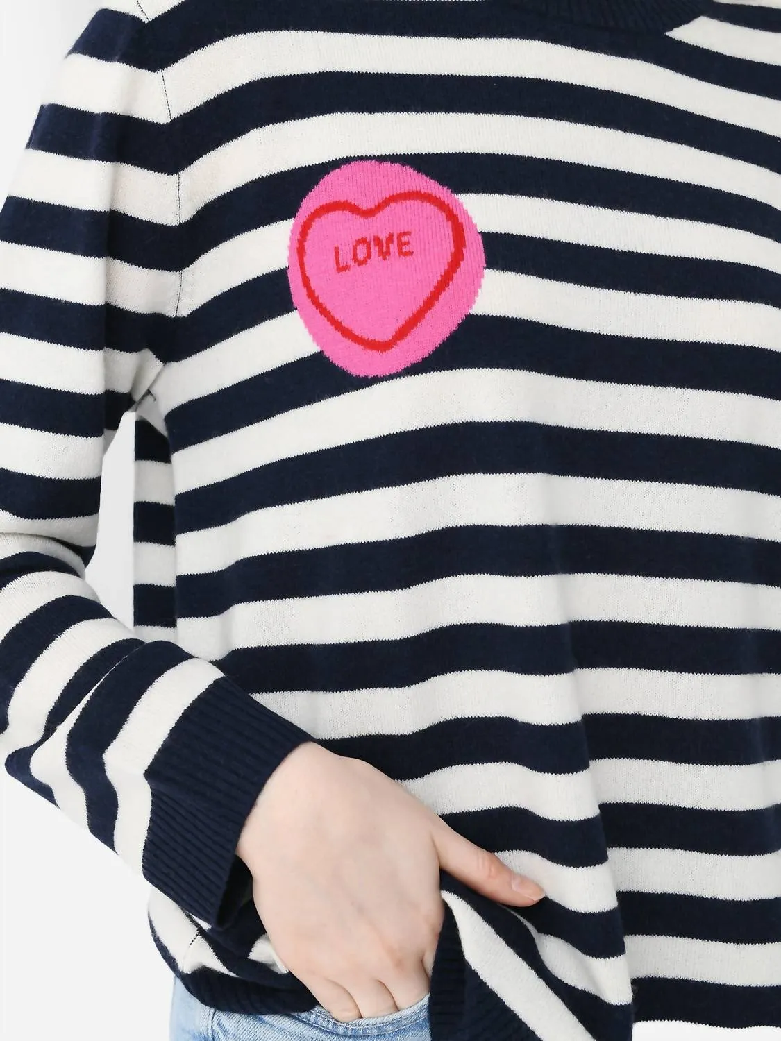 Stripe Love Crew Sweater In Bright White Honeysuckle