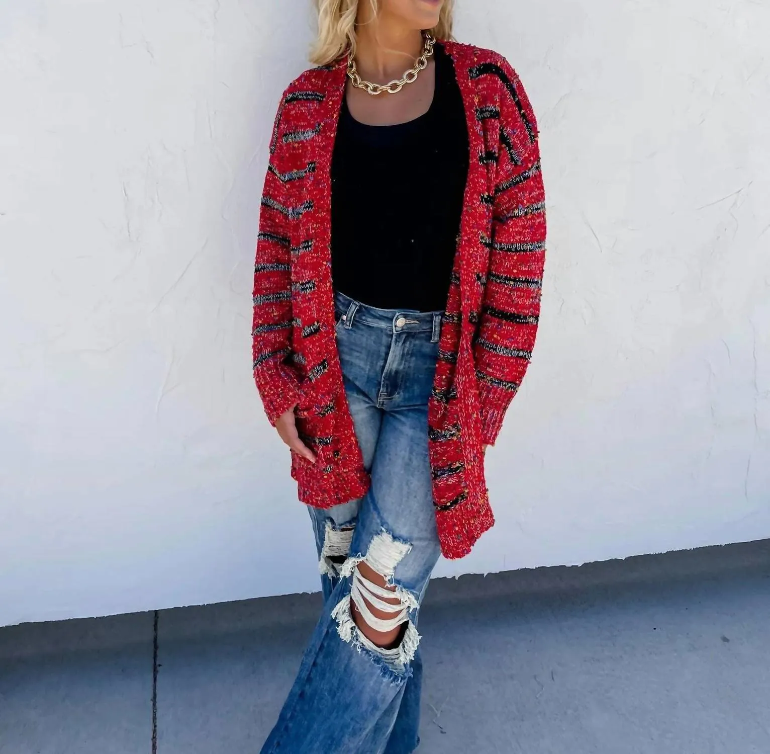 Stripe Miley Dot Cardigans In Red