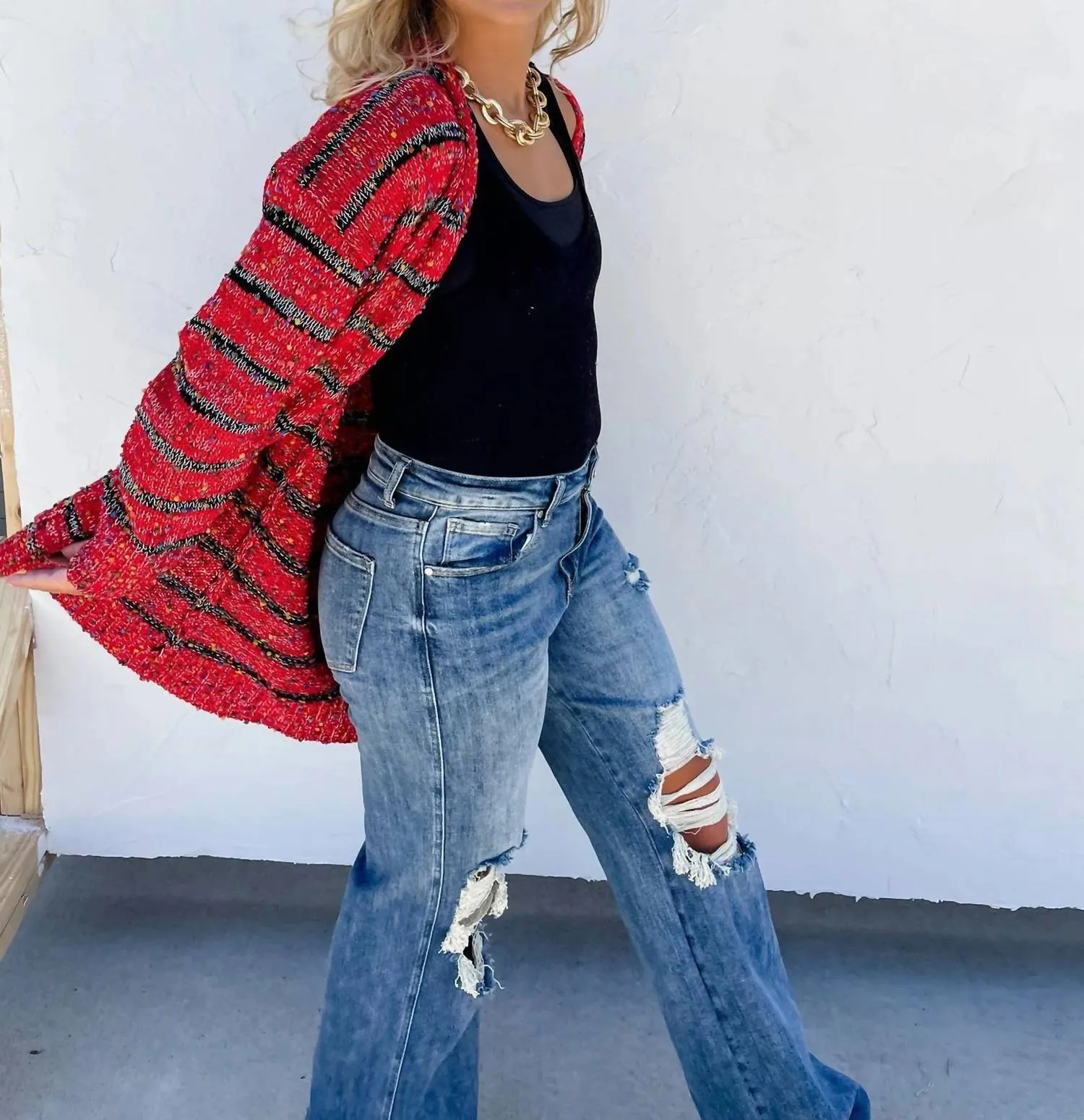 Stripe Miley Dot Cardigans In Red