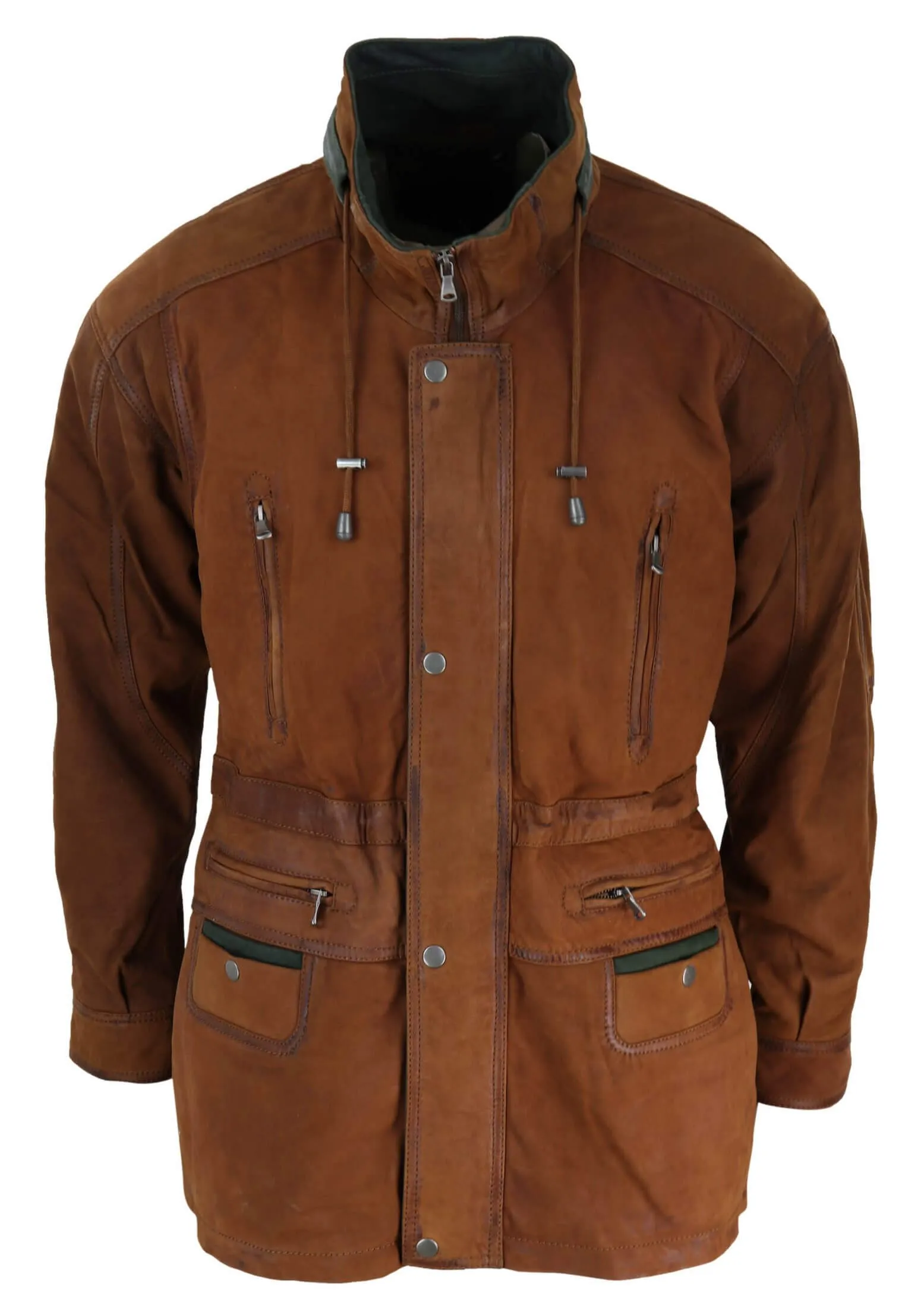 Suede Safari Hunting Duffle Coat Leather