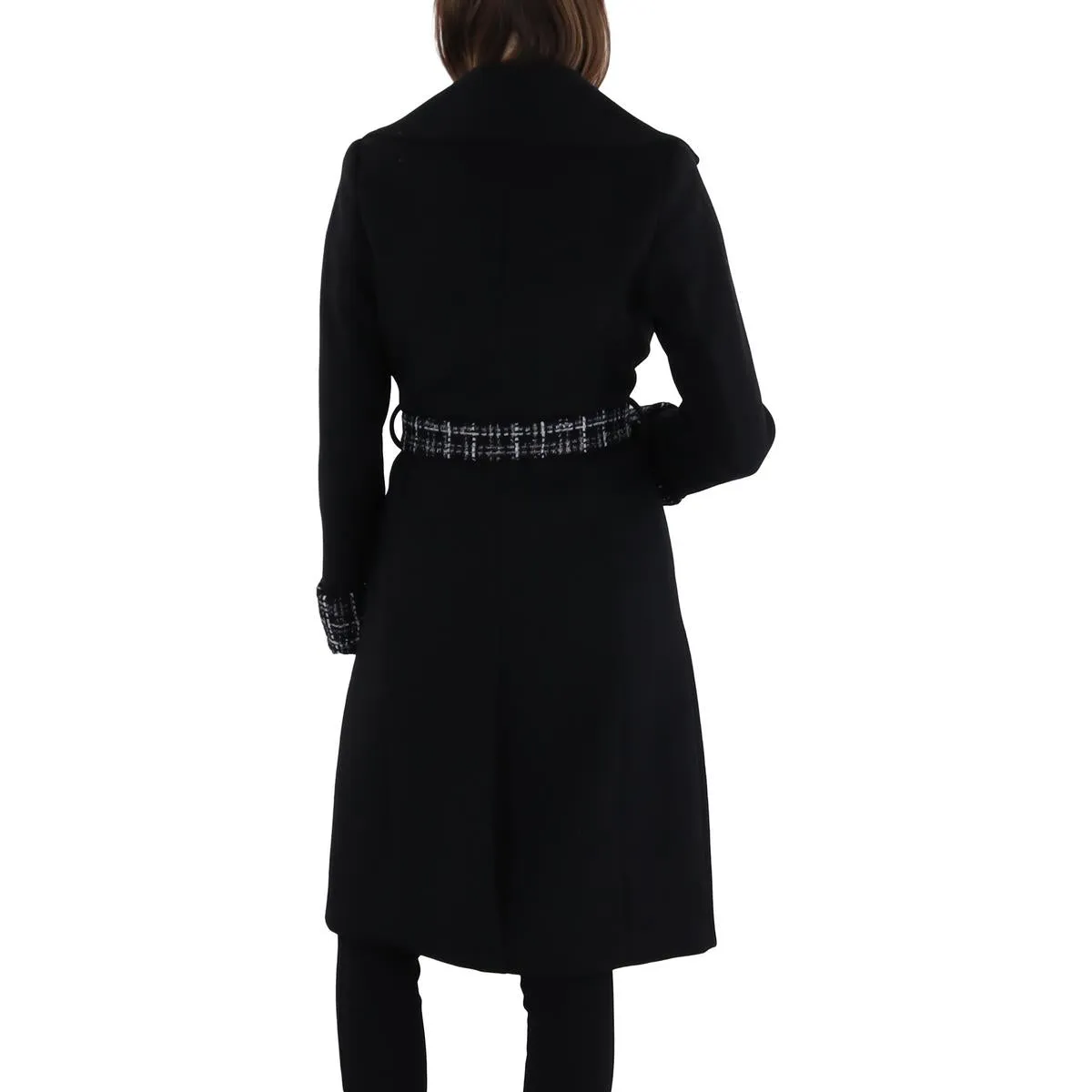 Tia Womens Wool Blend Belted Trench Coat