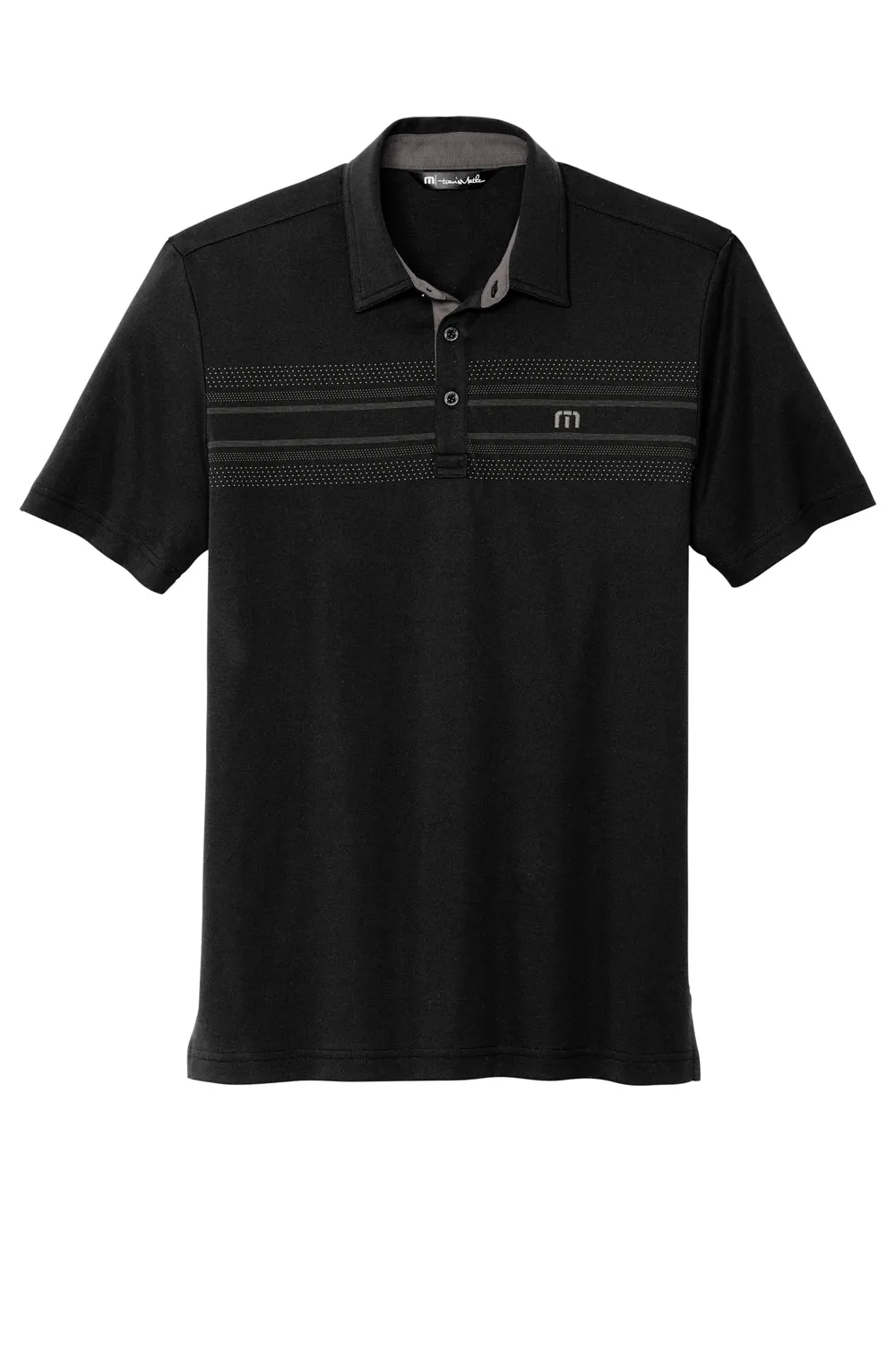 TravisMathew Mens Monterey Wrinkle Resistant Chest Stripe Short Sleeve Polo Shirt - Black