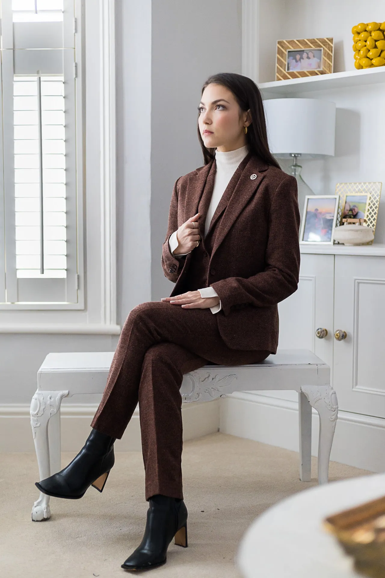 Tweed Herringbone Formal Trousers Wool Acrylic Mix