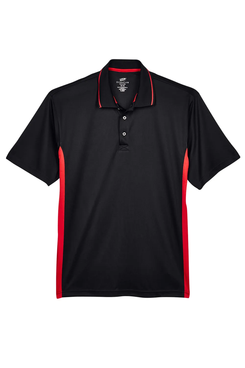 UltraClub Mens Cool & Dry Moisture Wicking Short Sleeve Polo Shirt - Black/Red