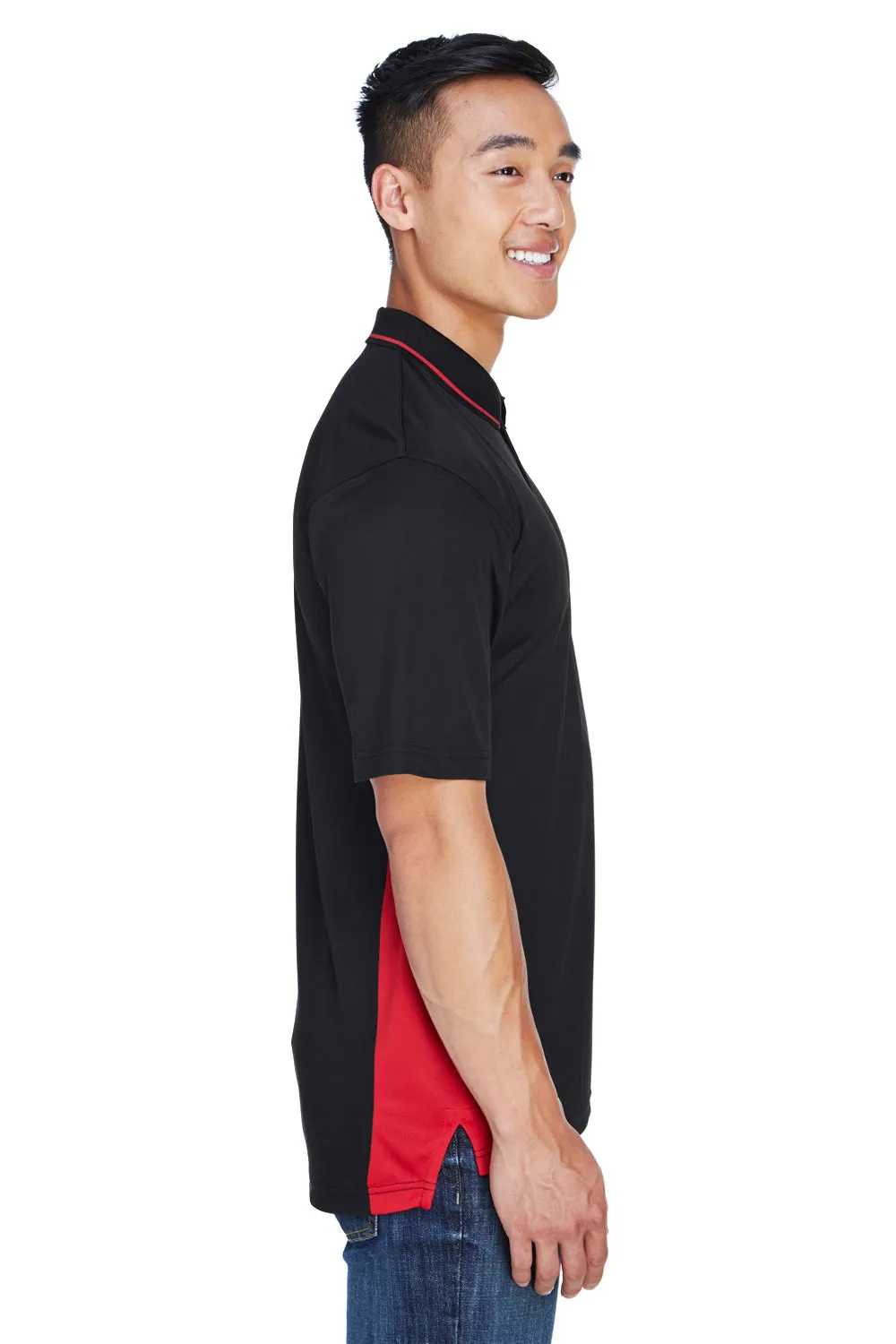 UltraClub Mens Cool & Dry Moisture Wicking Short Sleeve Polo Shirt - Black/Red
