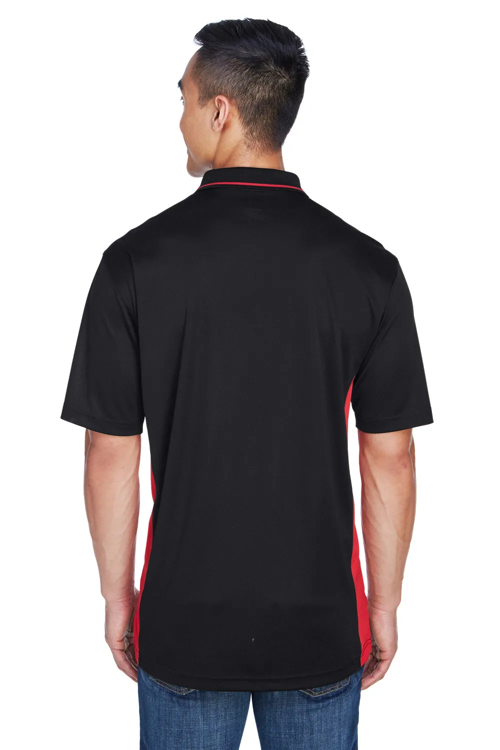 UltraClub Mens Cool & Dry Moisture Wicking Short Sleeve Polo Shirt - Black/Red