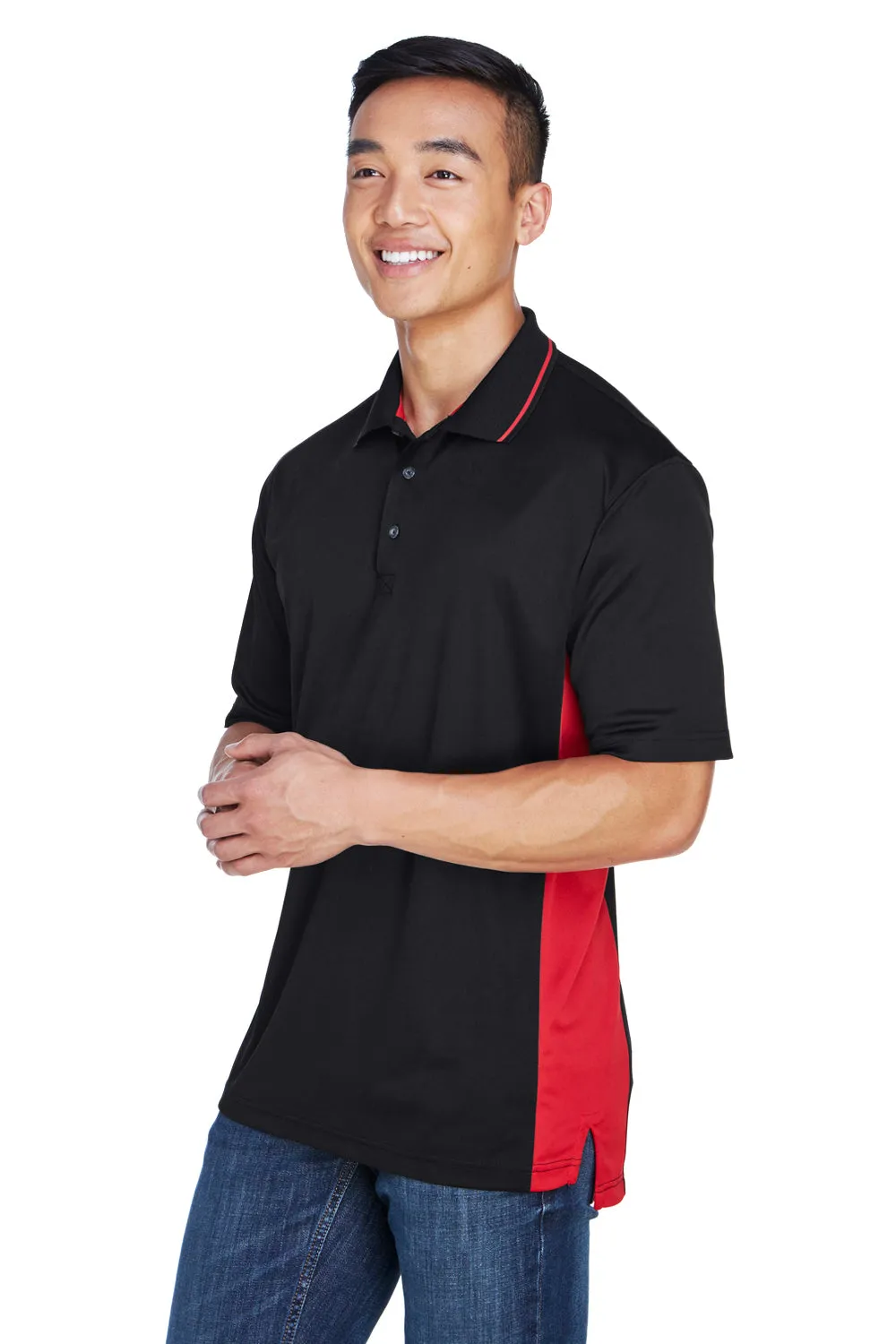UltraClub Mens Cool & Dry Moisture Wicking Short Sleeve Polo Shirt - Black/Red